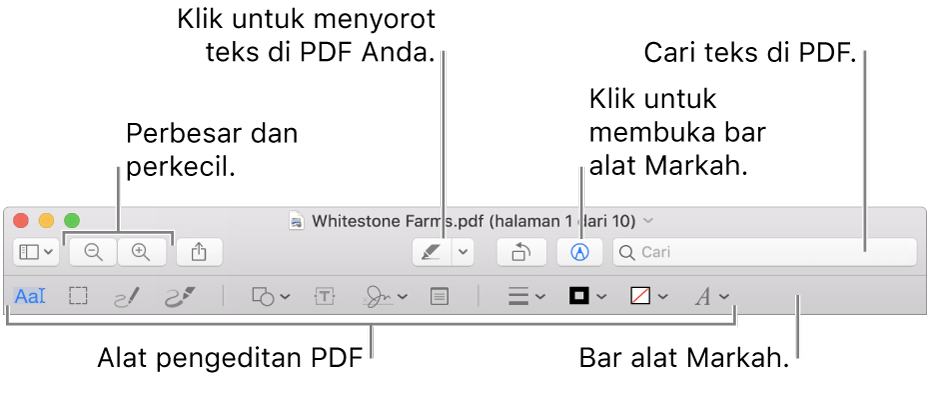 Bar alat Markah untuk memarkahi PDF.