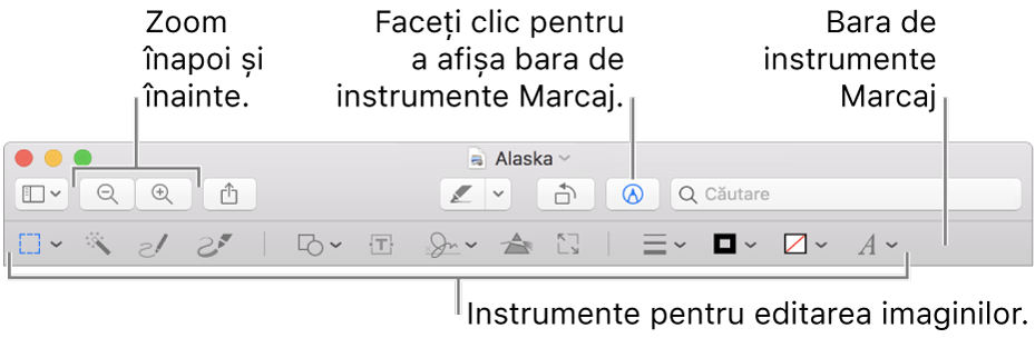 Bara de instrumente Marcaj pentru editarea imaginilor.