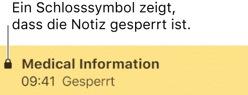 Gesperrte Notiz mit dem Schlosssymbol ganz links.