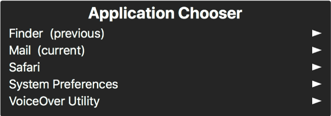 The Application Chooser is a panel that shows the applications that are currently open. To the right of each item in the list is an arrow.