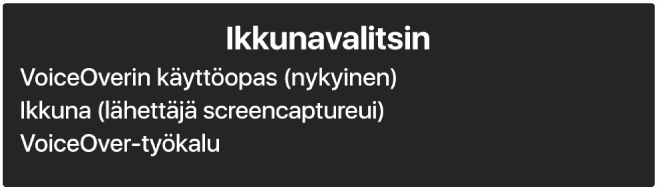 Ikkunavalitsin on paneeli, jossa on luettelo tällä hetkellä avoinna olevista ikkunoista.