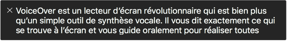 Le panneau Légende affiche l’élément que VoiceOver lit actuellement.