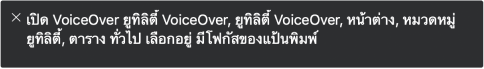 แผงคำอธิบายภาพจะแสดงว่า VoiceOver กำลังพูดอะไรอยู่ในขณะนั้น