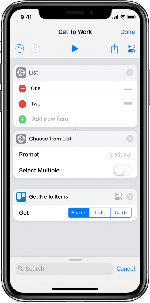 Phím tắt chứa tác vụ Lấy mục Trello.