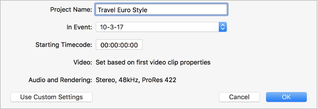 “创建项目”窗口显示自动设置