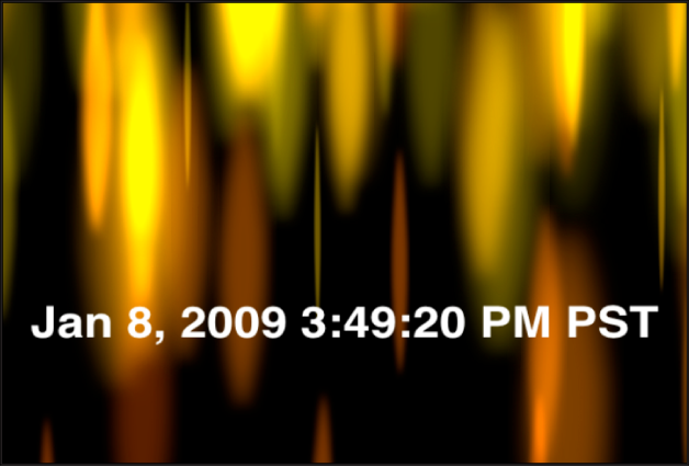 Canvas mit dem Generator „Uhrzeit Datum“, der das Datum und die Uhrzeit in Stunden, Minuten und Sekunden sowie die Zeitzone anzeigt