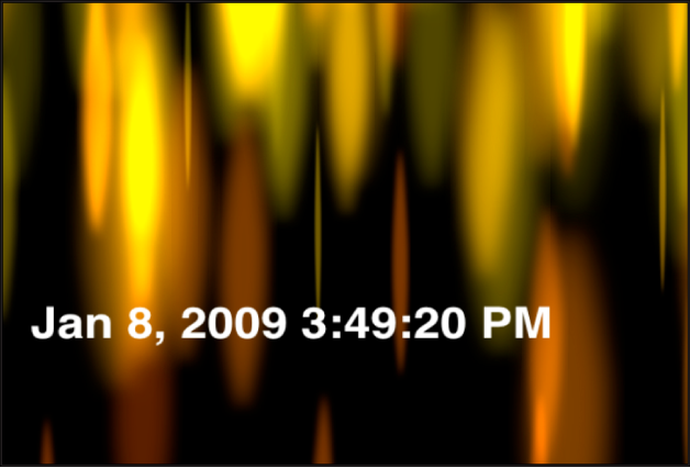 Canvas mit dem Generator „Uhrzeit Datum“, der das Datum und die Uhrzeit in Stunden, Minuten und Sekunden anzeigt