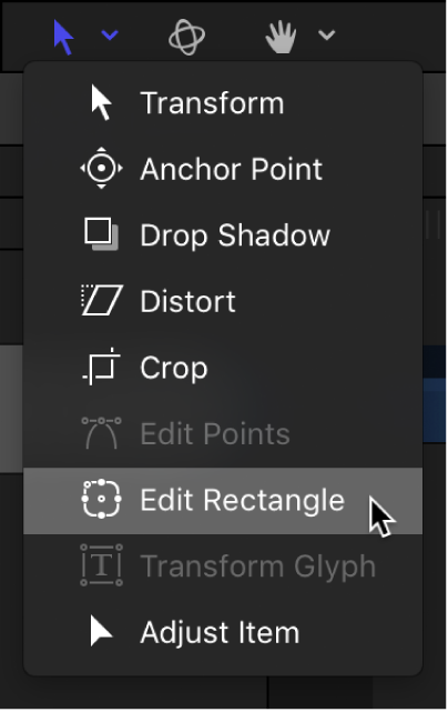Choosing the Edit Rectangle tool from the transform tools pop-up menu