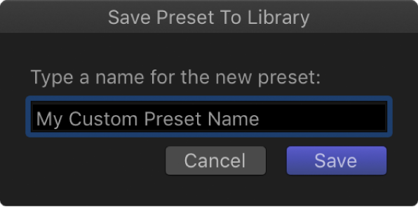 Save Preset to Library dialog