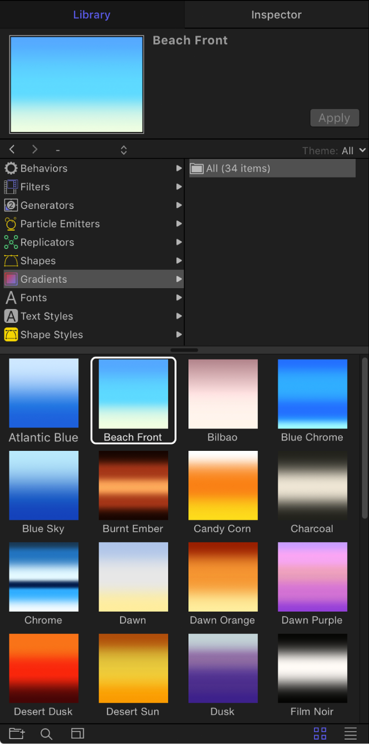 Library showing preview of selected gradient