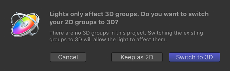 Cuadro de diálogo “Cambiar a 3D”