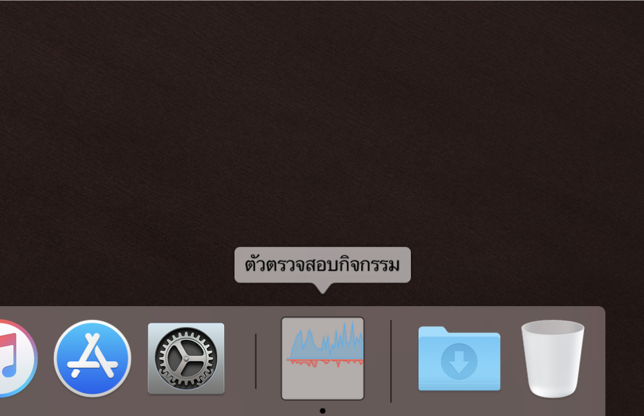 ไอคอนตัวตรวจสอบกิจกรรมบน Dock ซึ่งแสดงกิจกรรมดิสก์