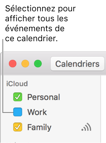 Cocher la case d’un calendrier pour afficher tous ses événements