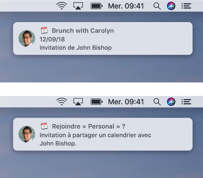 Les bannières de notifications pour les invitations Calendrier n’ont pas de bouton sur la droite