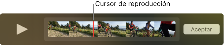Un clip en la ventana de QuickTime Player con el cursor de reproducción cerca del centro del clip.