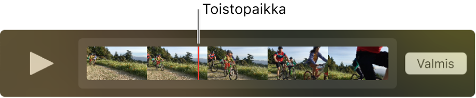 Klippi QuickTime Player -ikkunassa, ja toistokohta lähellä klipin keskiosaa.