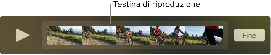 Clip nella finestra di QuickTime Player con la testina di riproduzione vicino al centro del clip.
