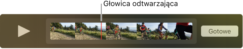 Klip w oknie aplikacji QuickTime Player z głowicą odtwarzającą blisko środka klipu.