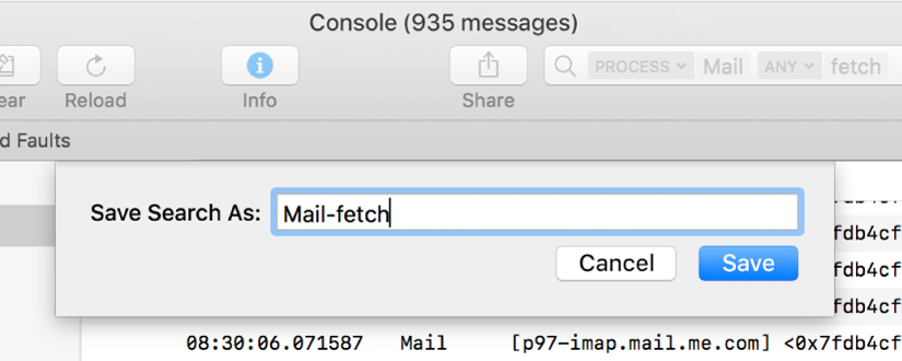 Shows saving a search in Console after entering search criteria.