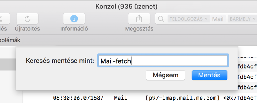 Keresés mentése a Konzolban a keresési feltételek megadása után.