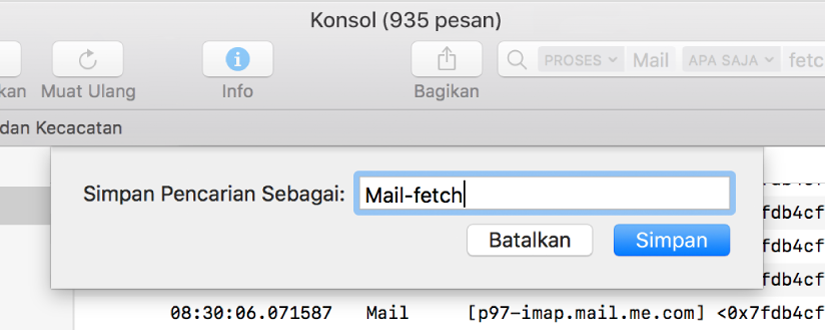 Menampilkan penyimpanan pencarian di Konsol setelah memasukkan kriteria pencarian.