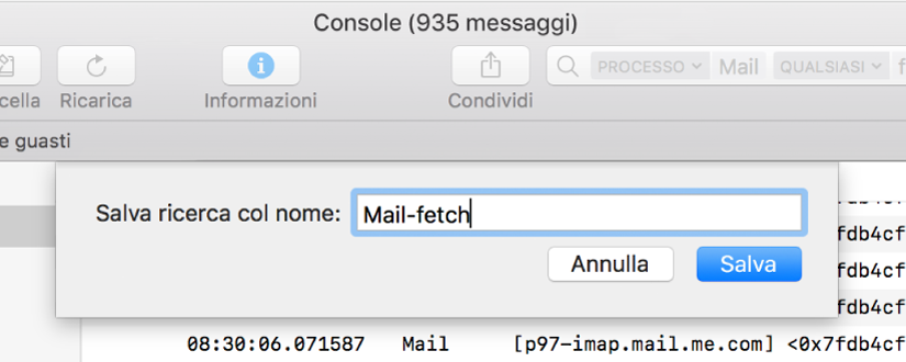 Mostra come salvare una ricerca in Console dopo aver inserito i criteri di ricerca.
