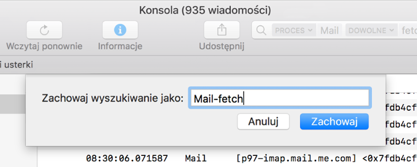 Zachowywanie wyszukiwania w Konsoli po wprowadzeniu kryteriów.