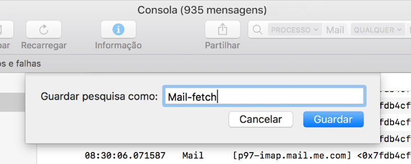 Mostra uma pesquisa na Consola a ser guardada após especificados os critérios de pesquisa.