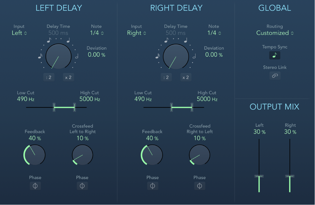 Ventana “Stereo Delay”.