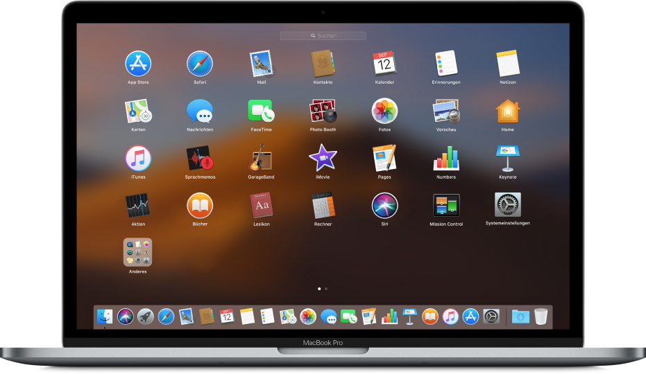 Launchpad mit App-Symbolen, die wie ein Gitter angeordnet auf dem Bildschirm angezeigt werden.