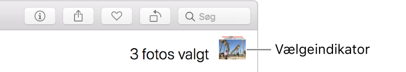 Valgindikator, der viser, at tre fotografier er valgt.