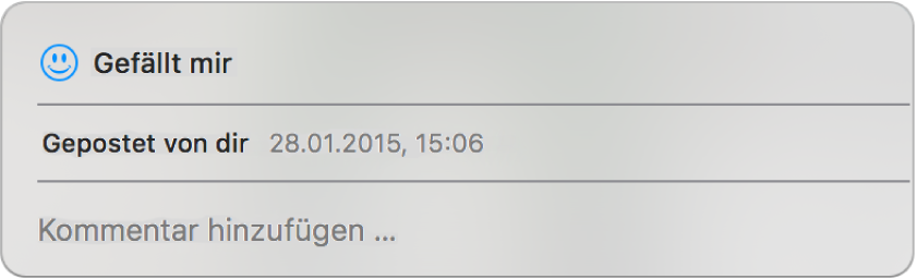 Fenster mit den Optionen „Gefällt mir“ und „Kommentar“ für ein geteiltes Foto