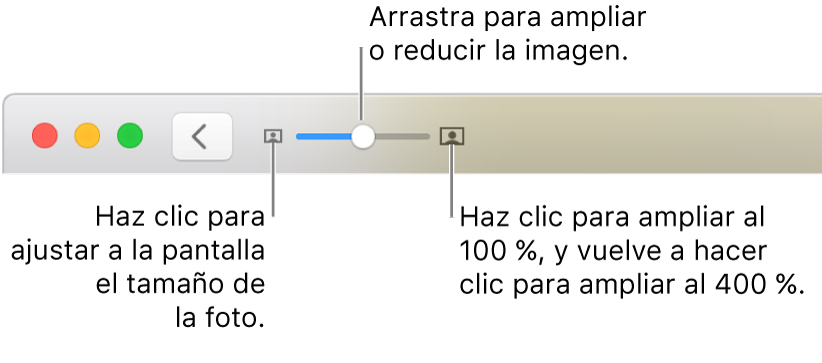 La barra de herramientas con los controles de zoom.
