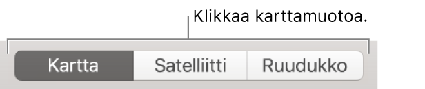Kartta-, Satelliitti- ja Ruudukko-painikkeet.