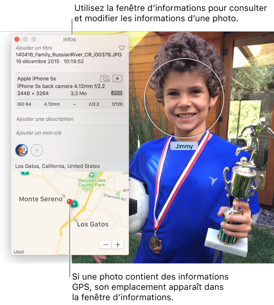 La fenêtre d’informations d’une photo