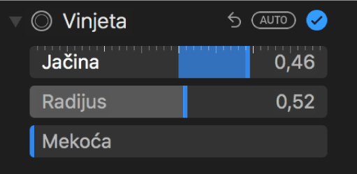 Kontrole vinjete u prozoru Podešavanje.