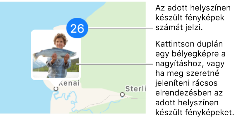 Térképen elhelyezett fotók bélyegképei.