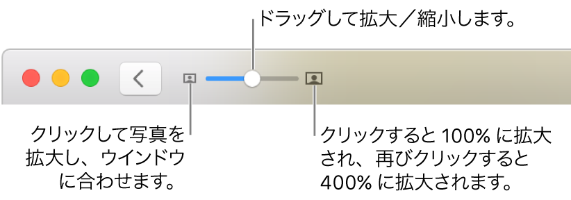 拡大／縮小コントロールが表示されているツールバー。