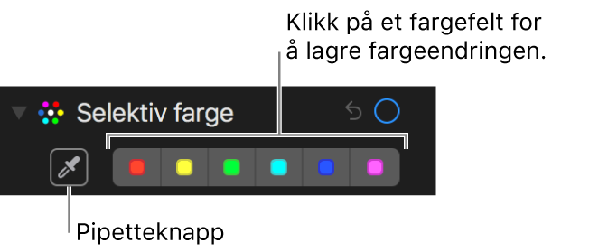 Selektiv farge-kontroller som viser Pipette-knappen og fargefelt.