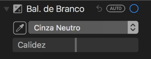 Os controles de Balanço de Brancos no painel Ajustes.