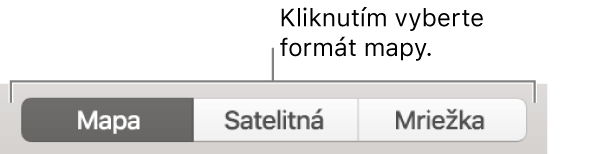 Tlačidlá Mapa, Satelit a Mriežka.