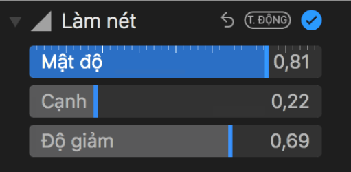 Các điều khiển làm nét trong khung Điều chỉnh.