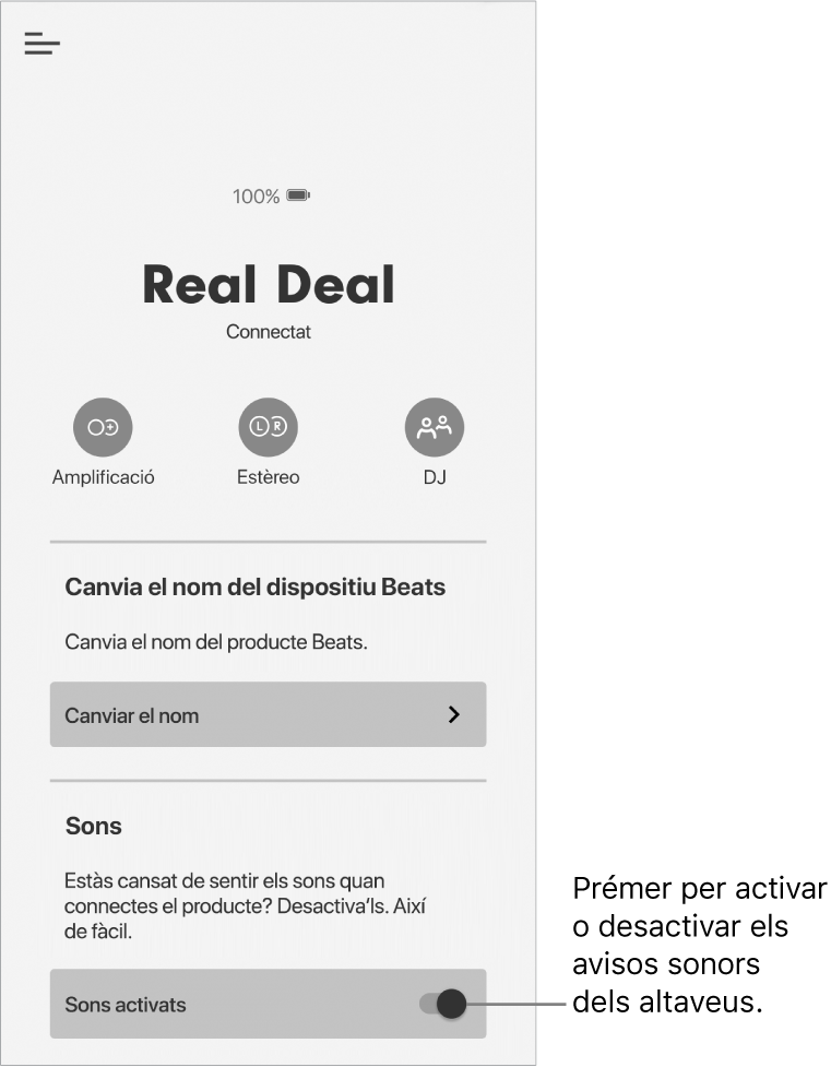 Control “Sons” a la pantalla del dispositiu de l’app Beats