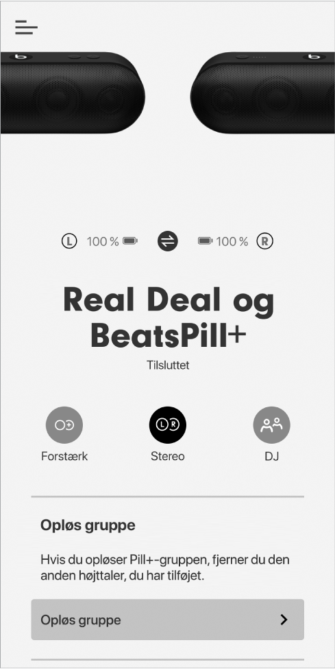 Beats-app-skærm med Stereo slået til