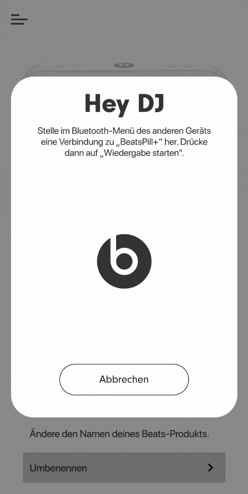 DJ-Modus der Beats-App wartet auf Verbinden des zweiten Gerätes