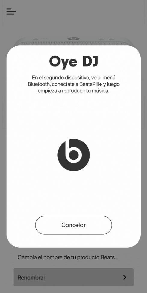 La app Beats en modo DJ esperando la conexión de un segundo dispositivo