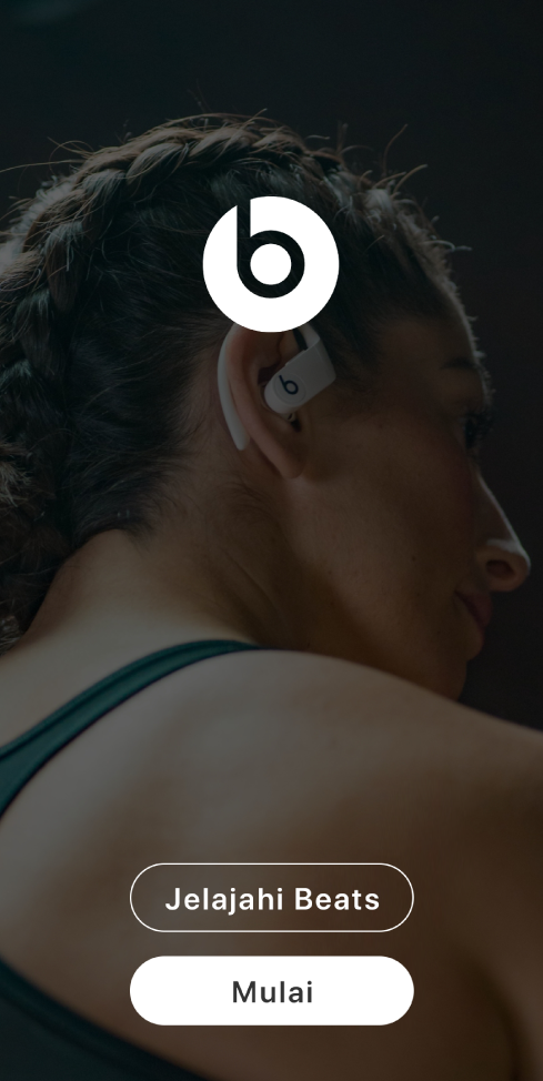 Layar Selamat Datang app Beats menampilkan tombol Jelajahi Beats dan Mulai