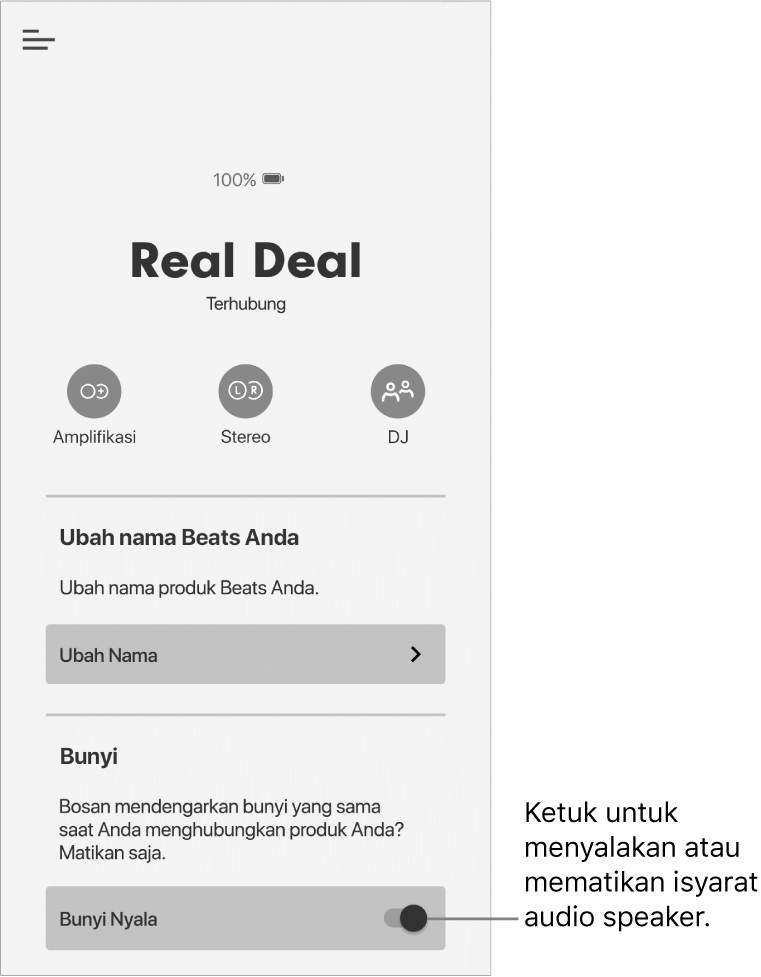 Kontrol “Bunyi” di layar perangkat app Beats