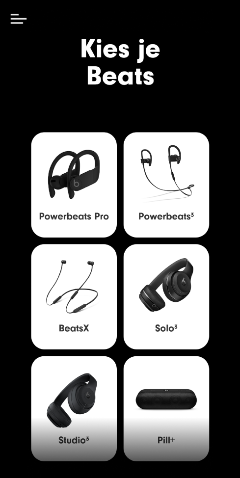 De Beats-app met het scherm 'Kies je Beats'