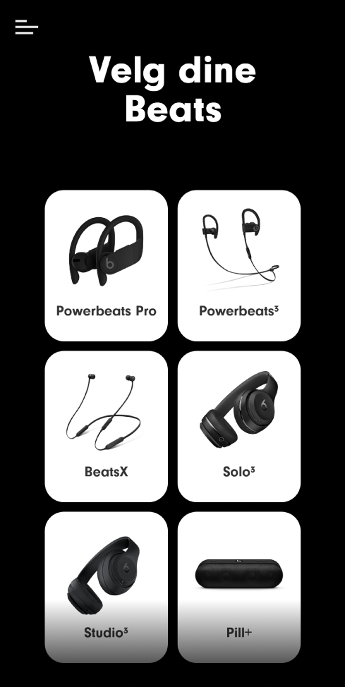Beats-appen viser skjermen Velg dine Beats